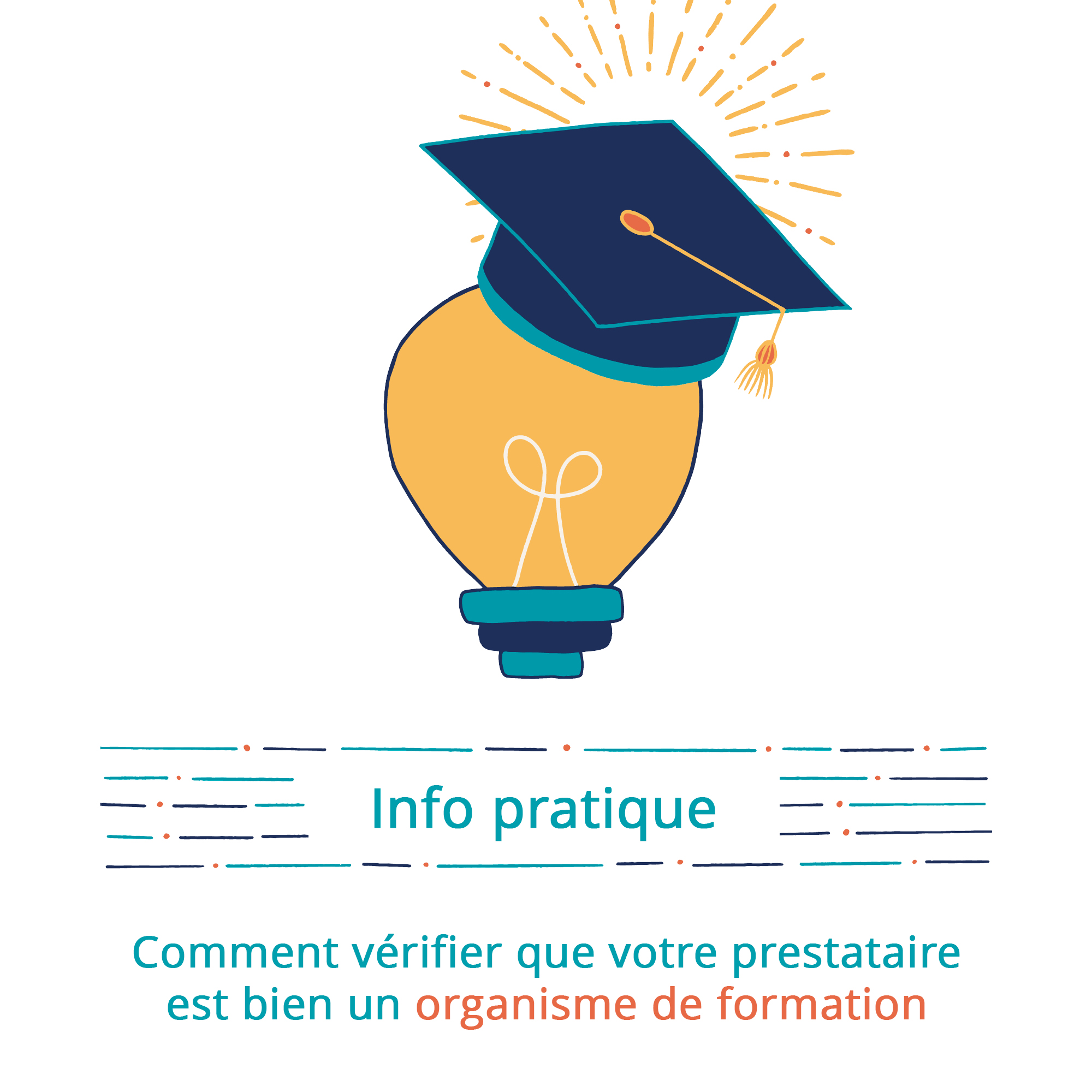 Visuel représentant l'info pratique pour savoir comment vérifier qu'un organisme de formation est inscrit au répertoire officiel