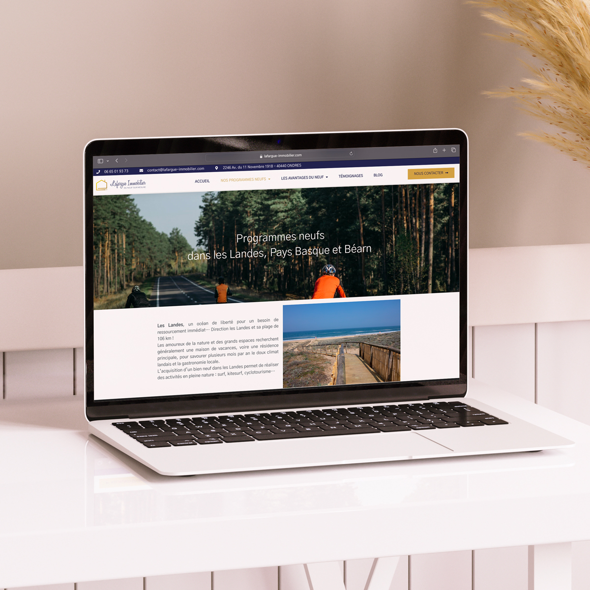 Présentation du site Vitrine Lafargue immobilier, agence dans les Landes, développé par Iltze