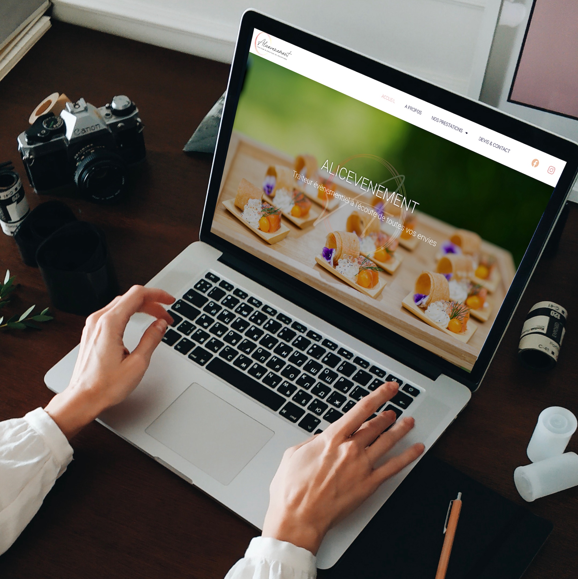 Site web sur mesure réalisé par l'Agence Iltze, au Pays basque, en wordpress, pour Alicevenement, traiteur au Pays basque qui voulait un site vitrine à son image