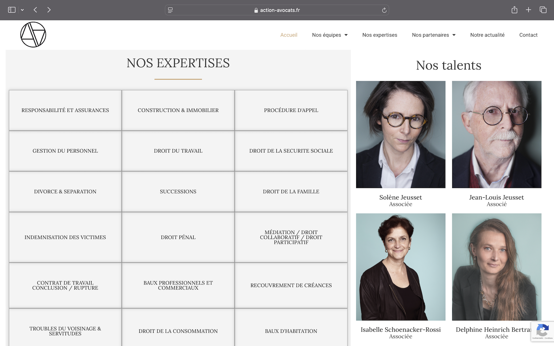 Extrait de la homepage du site web du cabinet Action Avocats à Toulouse
